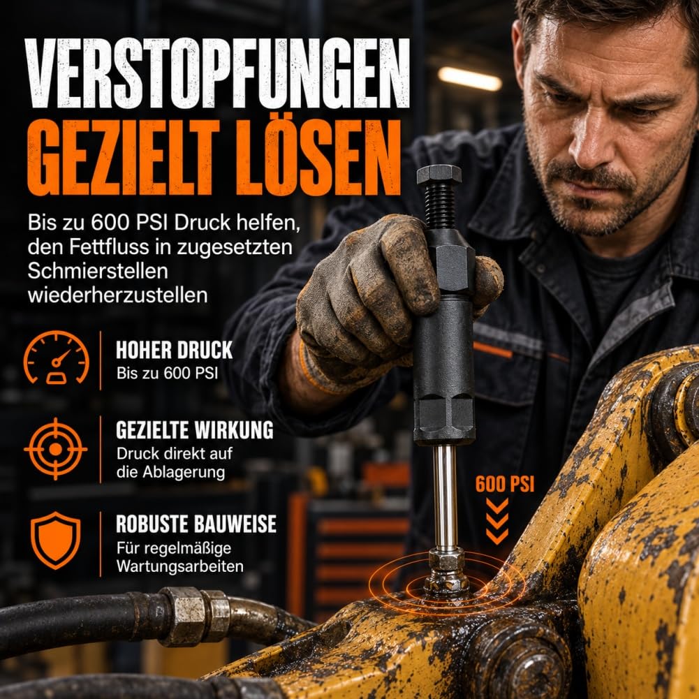 Schwerlast Schmiernippel Reinigungswerkzeug, M6/M8-Adapter Grease Fitting Cleaner mit Spiral-Drucksystem, Legierter Stahl, Fettdüse, zum Entstopfen, für Bagger und LKW. (Lang+Kurz)
