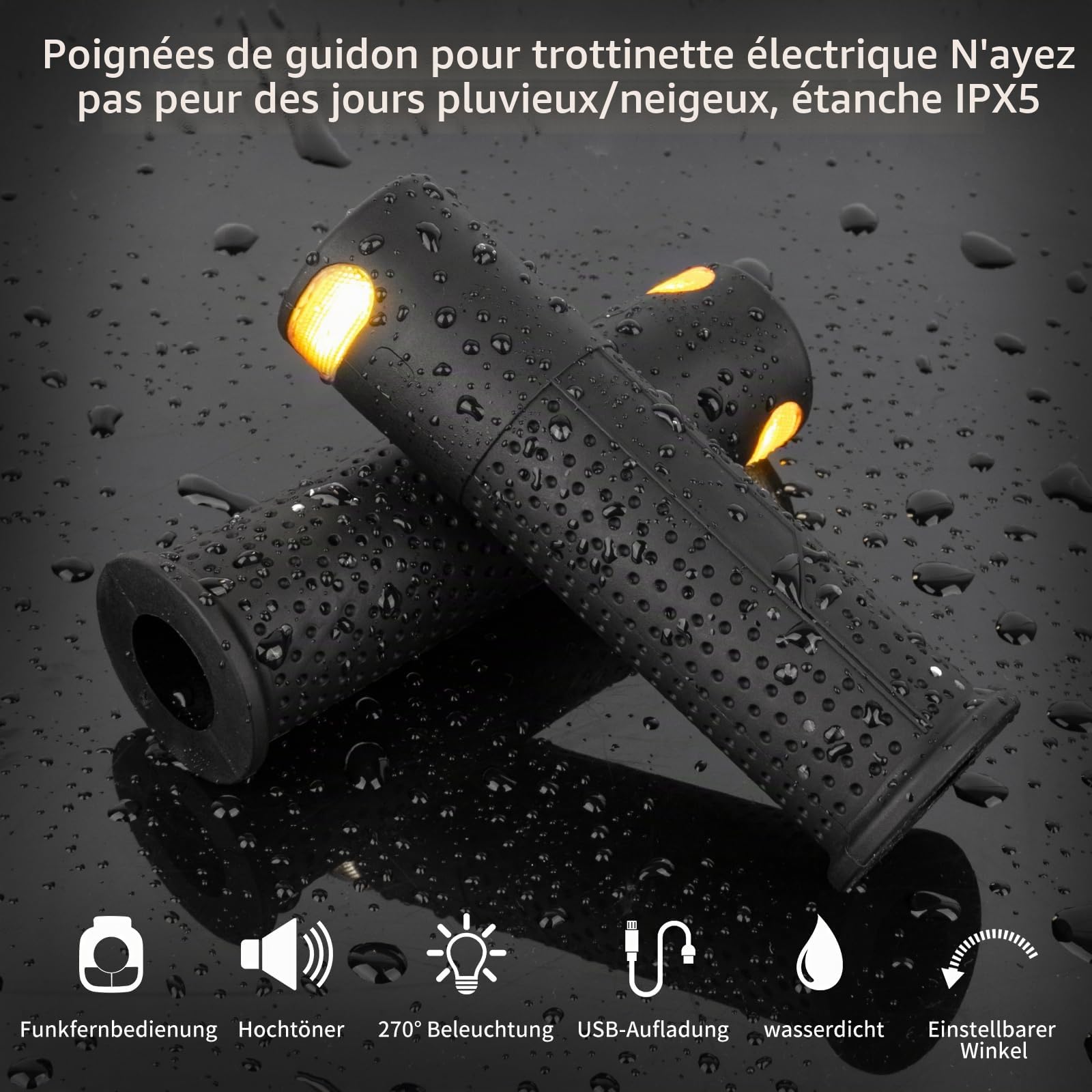 E Scooter Clignotant, poignée lumière Scooter Clignotant lumière indicateur poignée avec télécommande Rechargeable avec Xiaomi M365/Pro/Pro2/1S Ninebot Max G30/G30D Poignée Scooter Grip