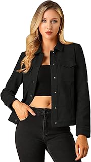 Women's Turn-Down Collar Flap Pockets Snap Button Faux Suede Jacket