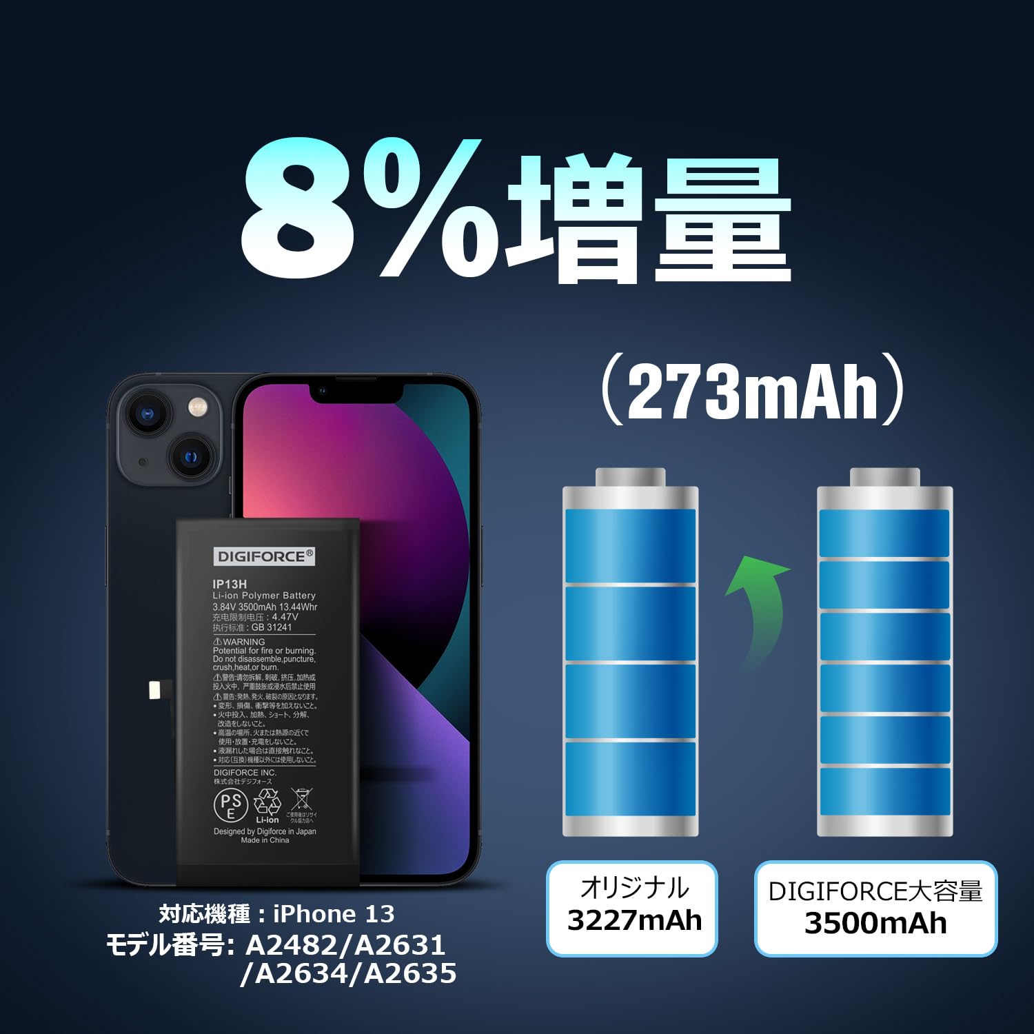 Amazon | DIGIFORCE for iPhone 13 交換 互換 大容量 バッテリー