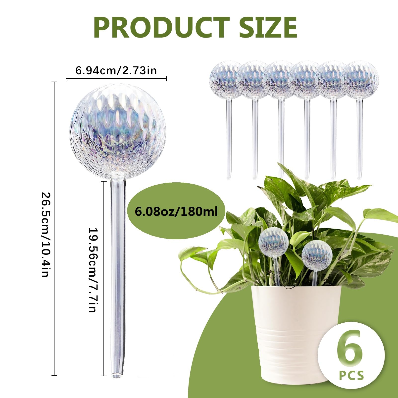 6 Piezas Bolas de Riego Automáticas, Globos de Riego de Vidrio para Plantas de Interior, Sistema de Autorriego por Goteo