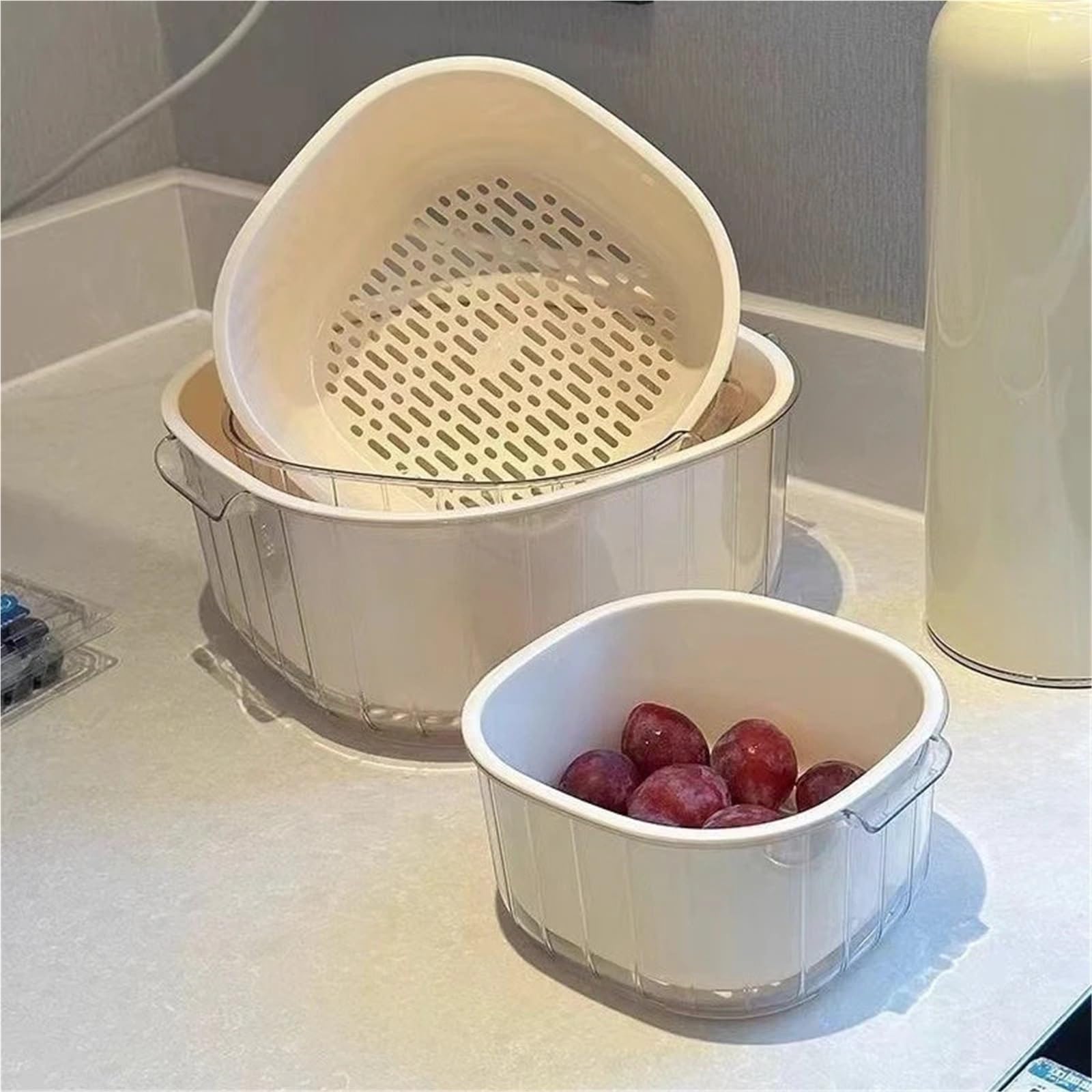 Colador colador de plástico 2 niveles con bandeja, 3 uds Para Cocina