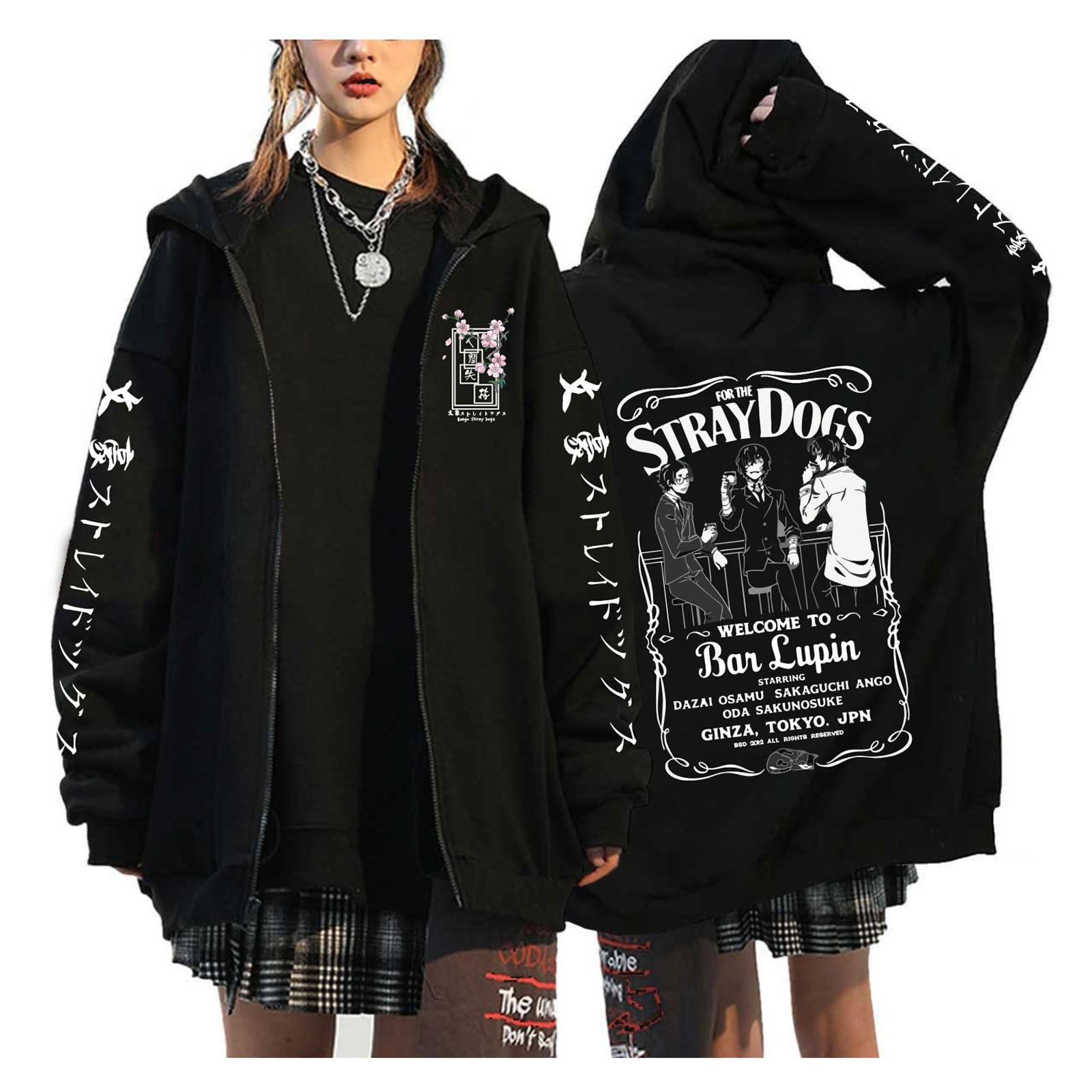 Zhedu Unisex Color 01 Bungou Stray Dogs Plus Size Zip Up Pullover Japan Anime Manga Hoodies Teenage Harajuku Drop Shoulder Casual Hip Hop Streetwear (4Xl,)
