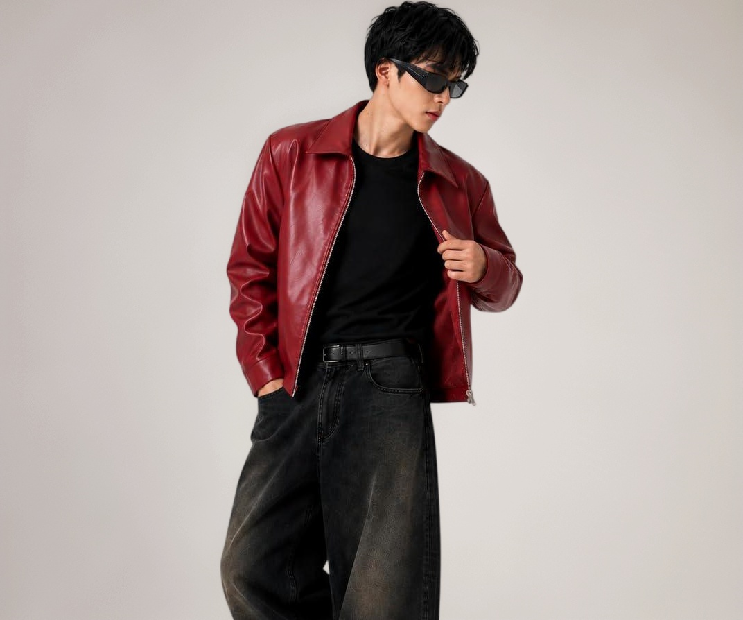 EXOTIX Burgundy Leather Jacket for Men - Image 1
