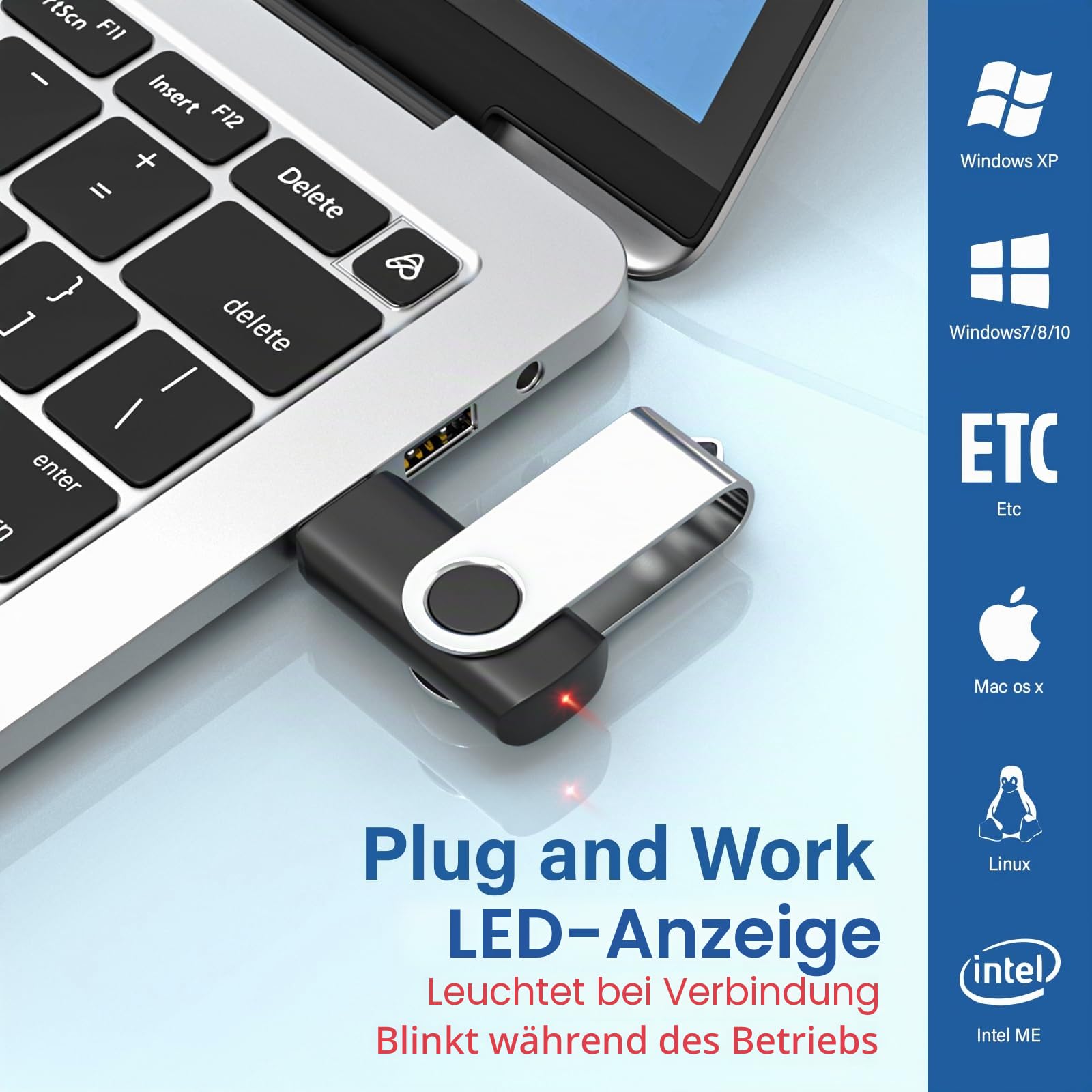 USB Stick 32GB 20 Stück, USB-Stick 32GB 2.0 Speicherstick, Memory Stick (10 Farben) | Bulk-Stift mit Umhängeband, Multipack mit Reißverschluss für Datenspeicherung und Backup