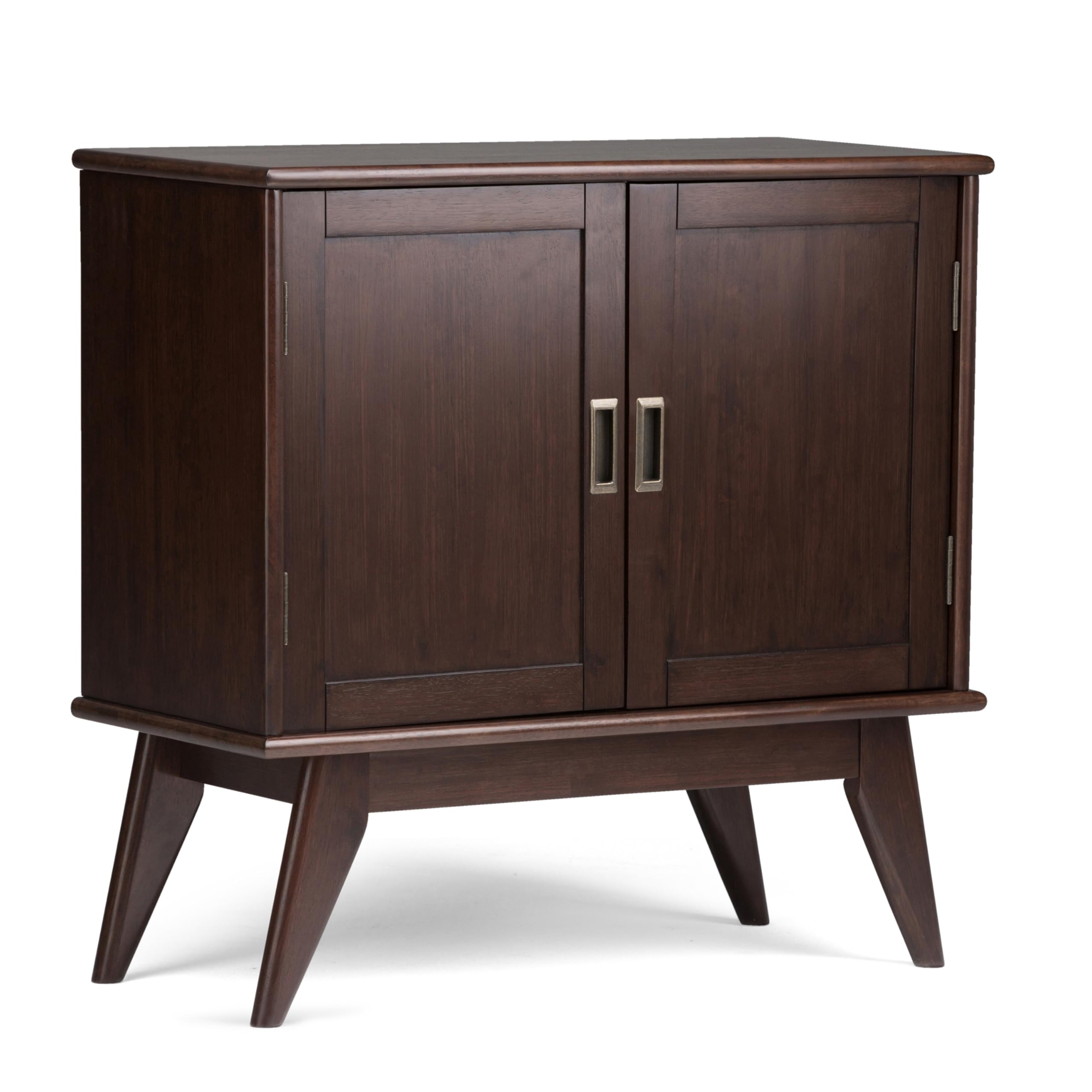 SIMPLIHOME Draper SOLID HARDWOOD 32 Inch Wide Mid Century Modern Low Storage Cabinet in Medium Auburn Brown, For the Living Room, Entryway and Family