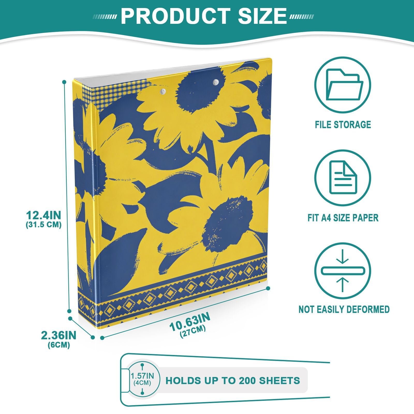 2 raccoglitori ad anelli rotondi per quaderni da 1,5 pollici con portablocco, confezione da 1/2 raccoglitori universitari per studenti, copertina rigida, girasoli, giallo blu