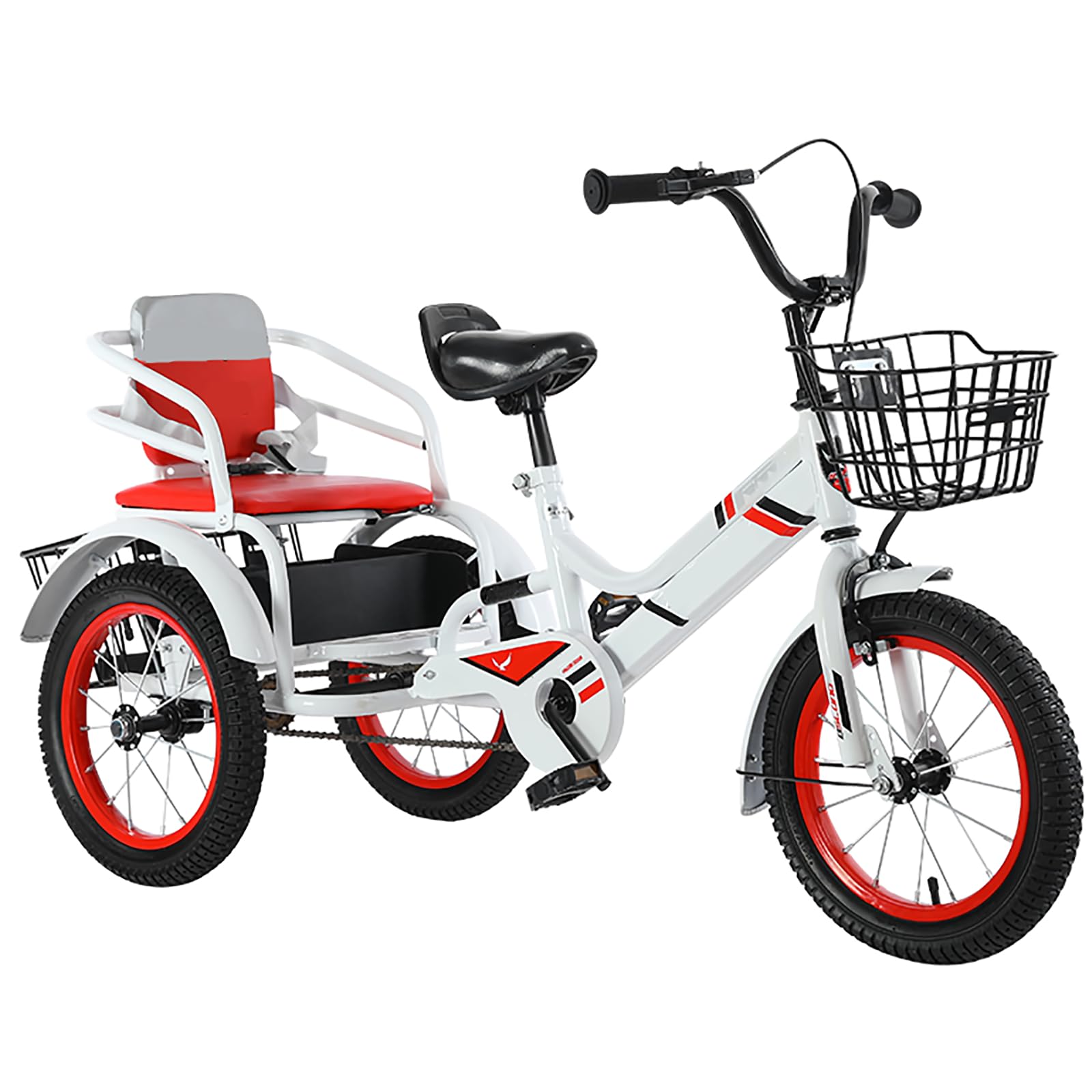Kids Double Seats Bike,Leisure Pedal Tricycle with Back Seat Large Capacity and Deep Storage Basket for Children Playground Sports Cruiser Bikes