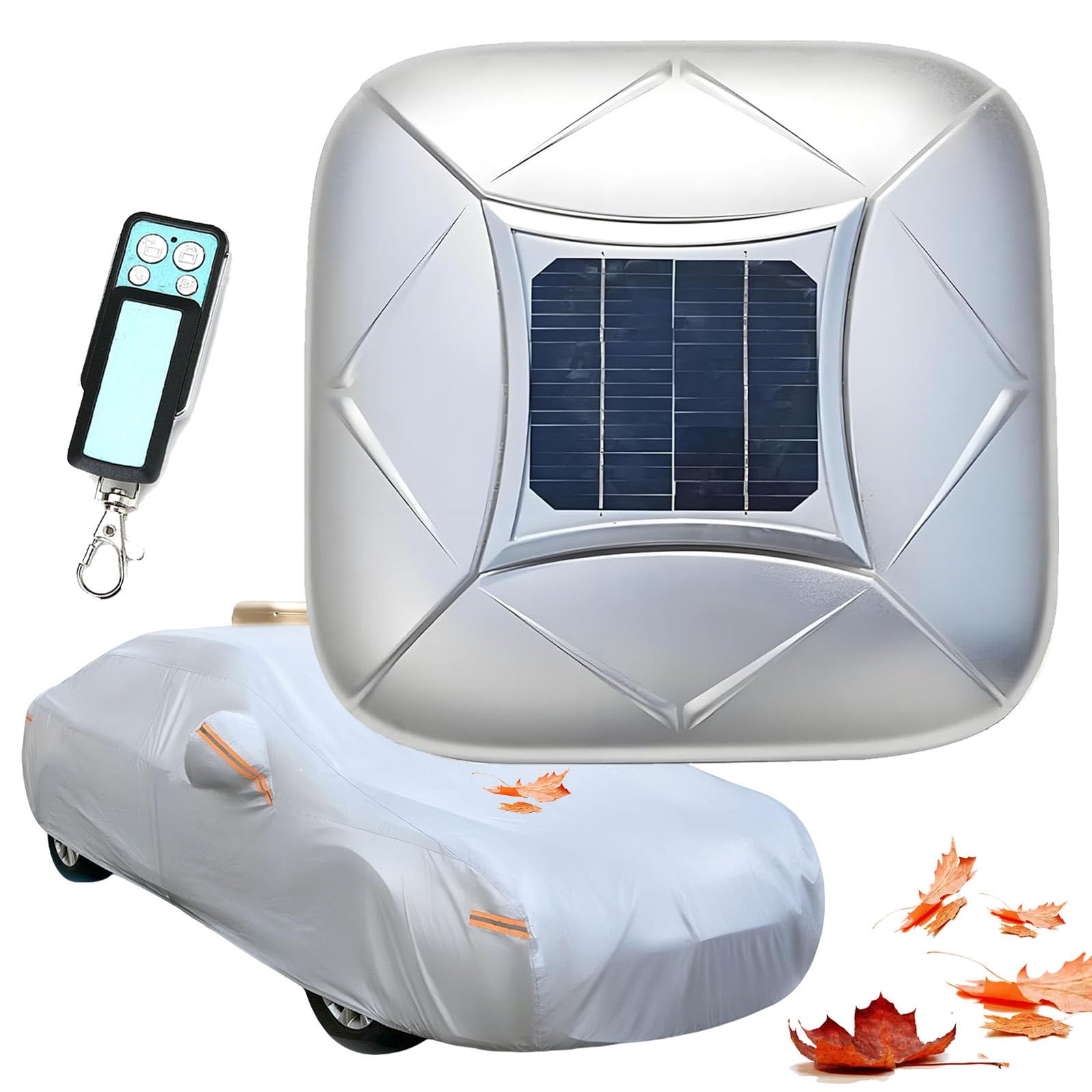 Funda Inteligente e Impermeable para Coche, con Carga Solar y Control Remoto, Resistente al Viento y a la Nieve, Cobertura Total, para Uso en Interiores y Exteriores Silver-2L