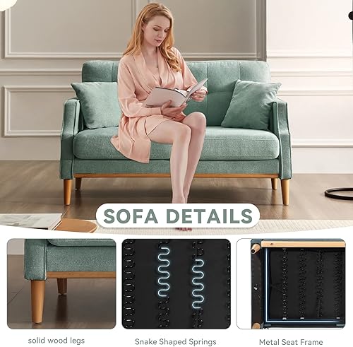 Miniatura 3 de Sofá biplaza de 56.7 pulgadas con 2 almohadas, sofá mostaza de 2 asientos con puerto USB y tela impermeable, sofá para 2 personas con cojín grueso