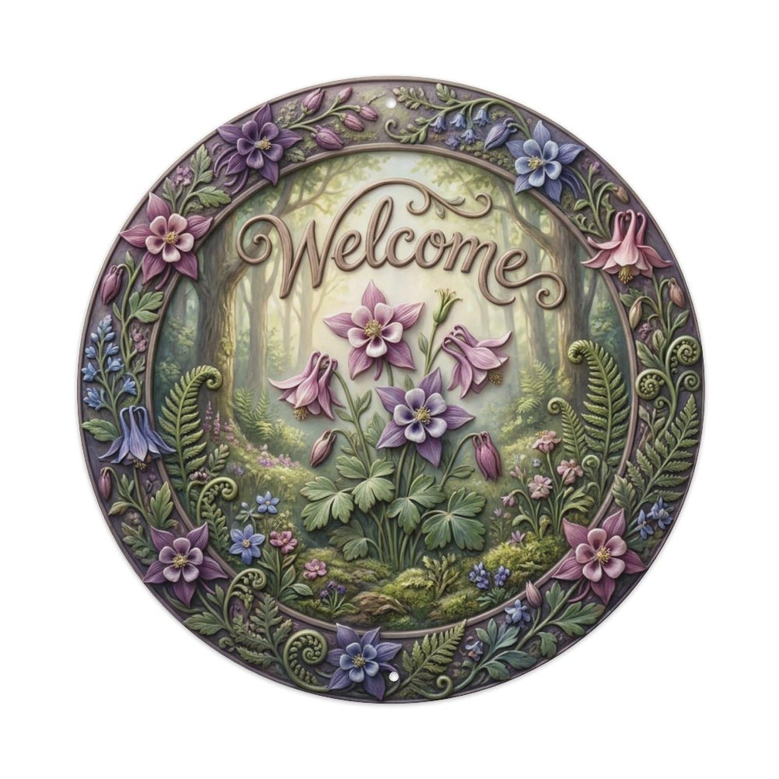 Tgrcjimh Style Metal Tin Sign Columbine Bloom Welcome Woodland Grace