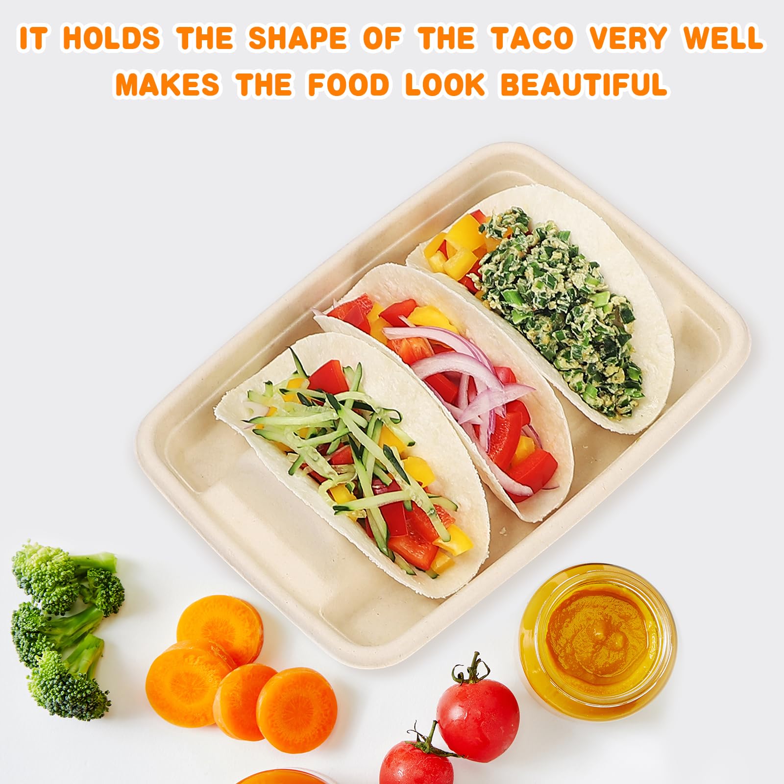 Crazystorey 20 Pack Disposable Taco Holders, Premium Taco Holder Disposable Individual Biodegradable Taco Stand With 3 Compartments Paper Taco Plates Serving Set For Party Taco Tuesday Taco Bar (20 - View #5