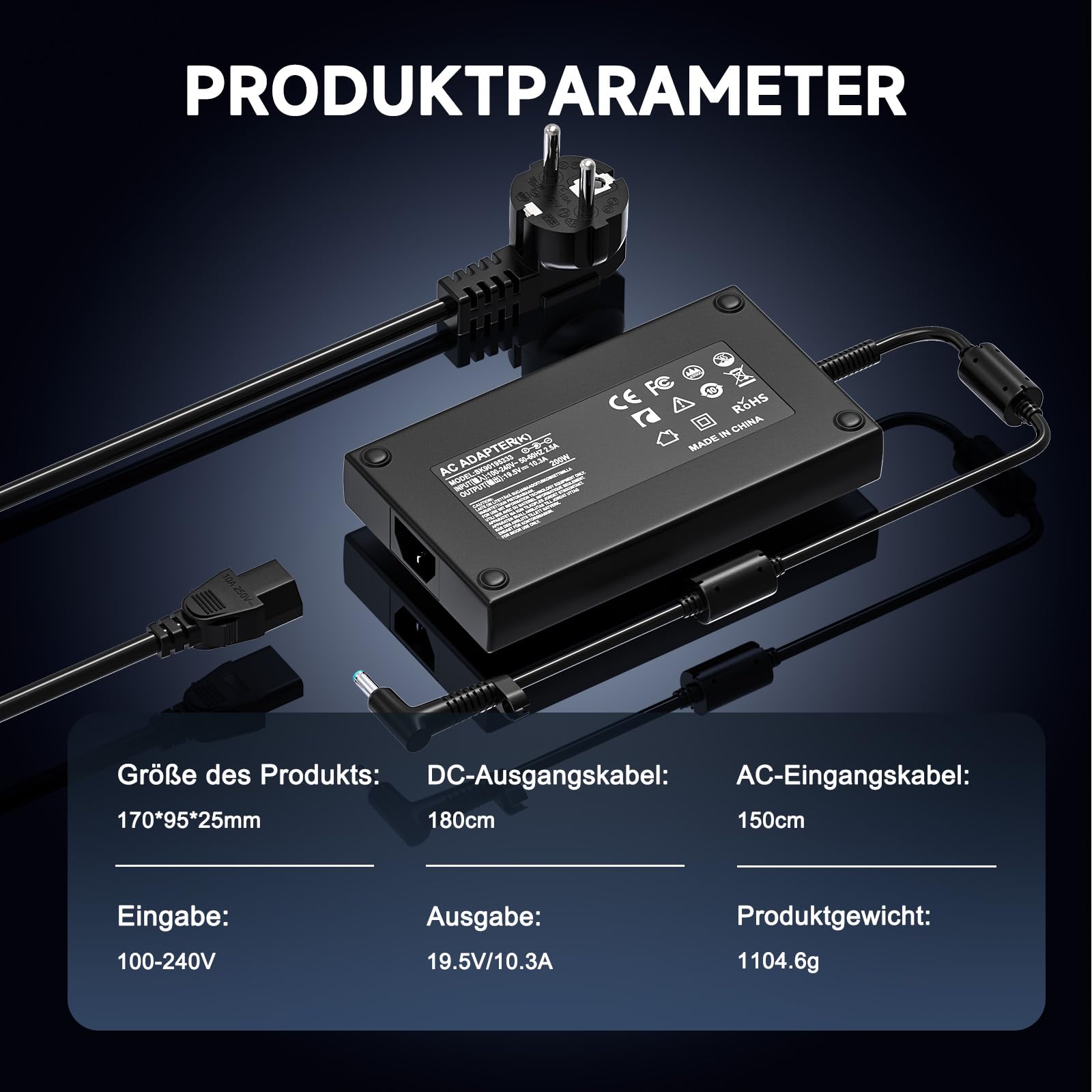 200W Caricatore Alimentatore per HP Omen Pavilion Gaming 15 16 17 15t Victus 15 16 ZBook 15 17 G3 G4 G5 ZBook Fury Create Studio Envy 15 2020 TPN-DA10 L00818-850 ADP-200HB B TPN-LA21 Caricabatterie