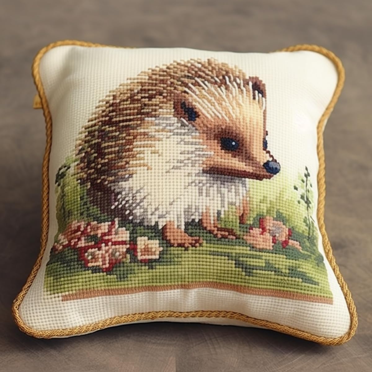 Taxpy DIY Pillow Embroidery kit Cartoon Hedgehog Animal Pillowcase/Cushion Cover Making Kits Statement Rug，Latch Hook Kits for A Starter Project 17x17in