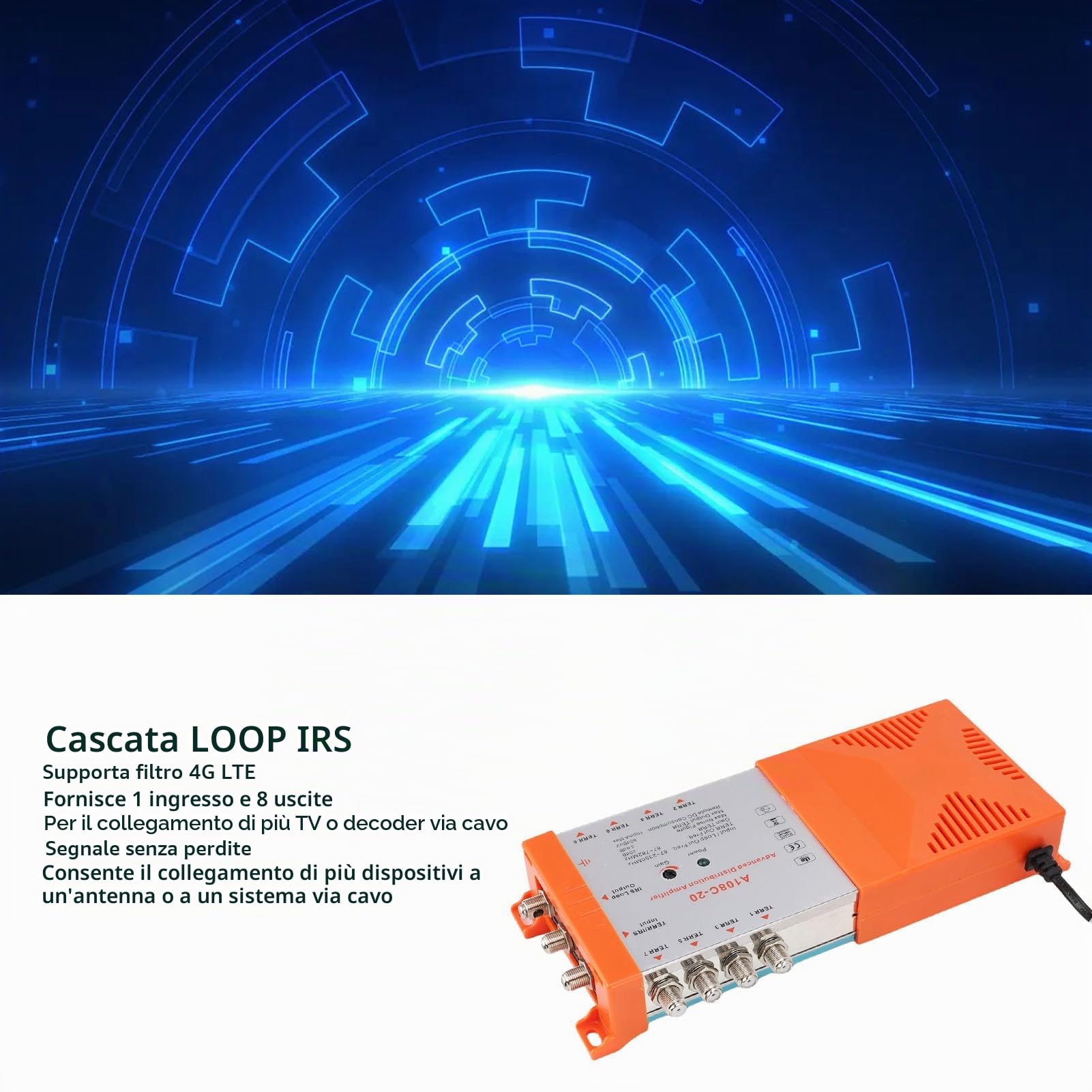 Annadue Amplificatore di Distribuzione Splitter a 8 Amplificatore TV Signal Booster Splitter Amplificatore di Antenna a più (Plug 'UE 220-240 V, 20-55 ℃, 42 ° C)