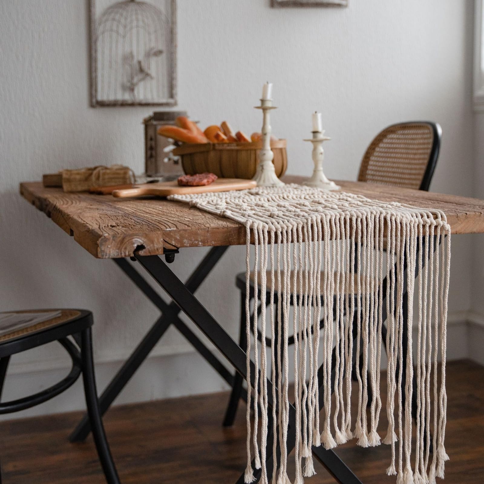 Tischläufer Polybaumwolle Wohnzimmer, Tischläufer Hochzeit 33x220 cm, Seilgeflochtenes Hohlgeflecht mit Quasten