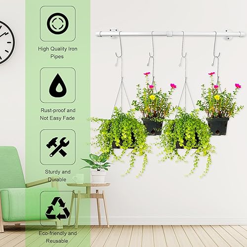 Miniatura 4 de Yoiemivy Barra de maceta colgante con 4 ganchos para colgar en la pared blanca, barra minimalista para macetas, colgador de plantas de metal para
