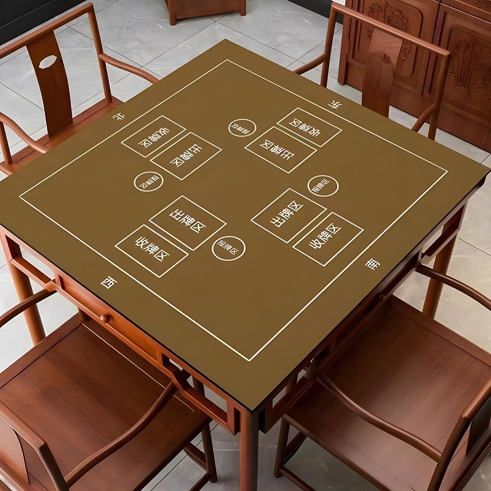 Poker-Matte, Tischmatte Majiang, Mahjong-Matte for den Tisch mit Regeln, verdickte, rutschfeste und geräuschdämpfende(Bruin,90x90cm(35. 43x35 43in))