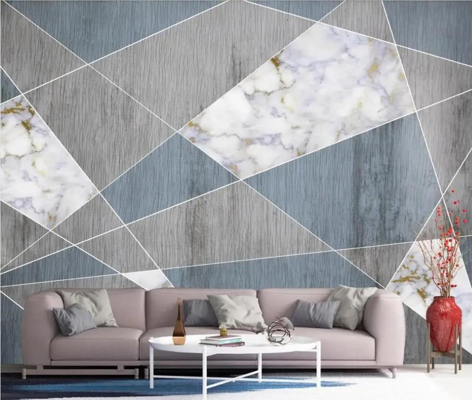 Papier peint géométrique 3D ILIYA en tissu non-tissé pour masquer un mur abîmé