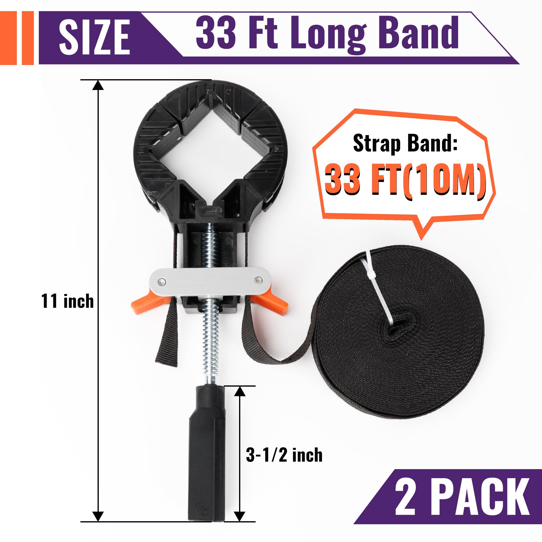 4-Pack Strap Clamp – 6m Adjustable Picture Frame Clamp With Corner Band & 4 Corner Claws For Cabinets, Drawers & Woodworking