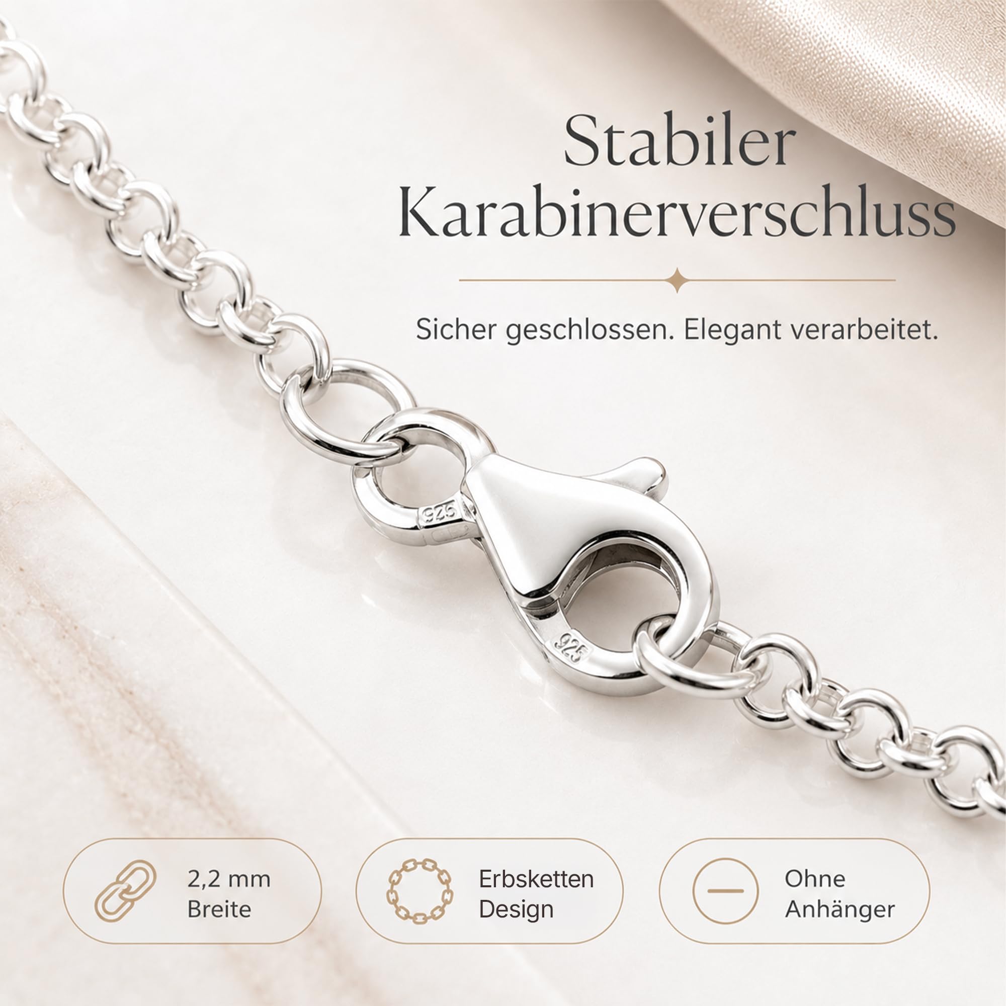 Erbskette 925 Silber Kette Damen Halskette 2,2 mm Rolo-Kette 12-0 | Silberkette in den Längen 42 45 50 60 70 80 90 100 cm verfügbar