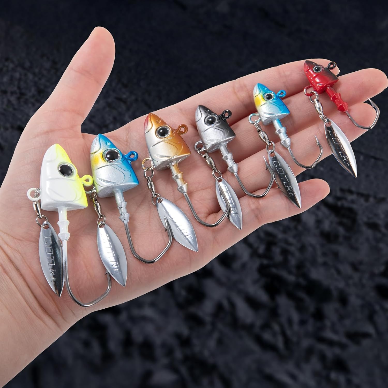Goture Swimbait Jig Heads, Colored Lead Jig Head Hooks for Freshwater Saltwater, Painted Fishing Jigs Hooks for Trout Bass Walleye Crappie Fishing,5 Colors Swim Jigs Heads with Tackle Box