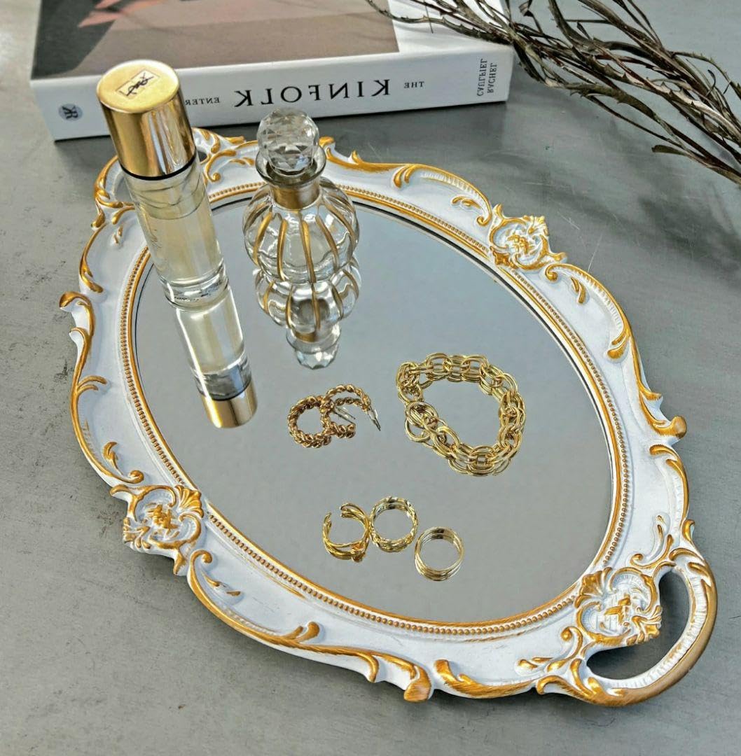 Amazon｜大きいアンティーク風 ミラートレイ 白 ミラートレー 鏡