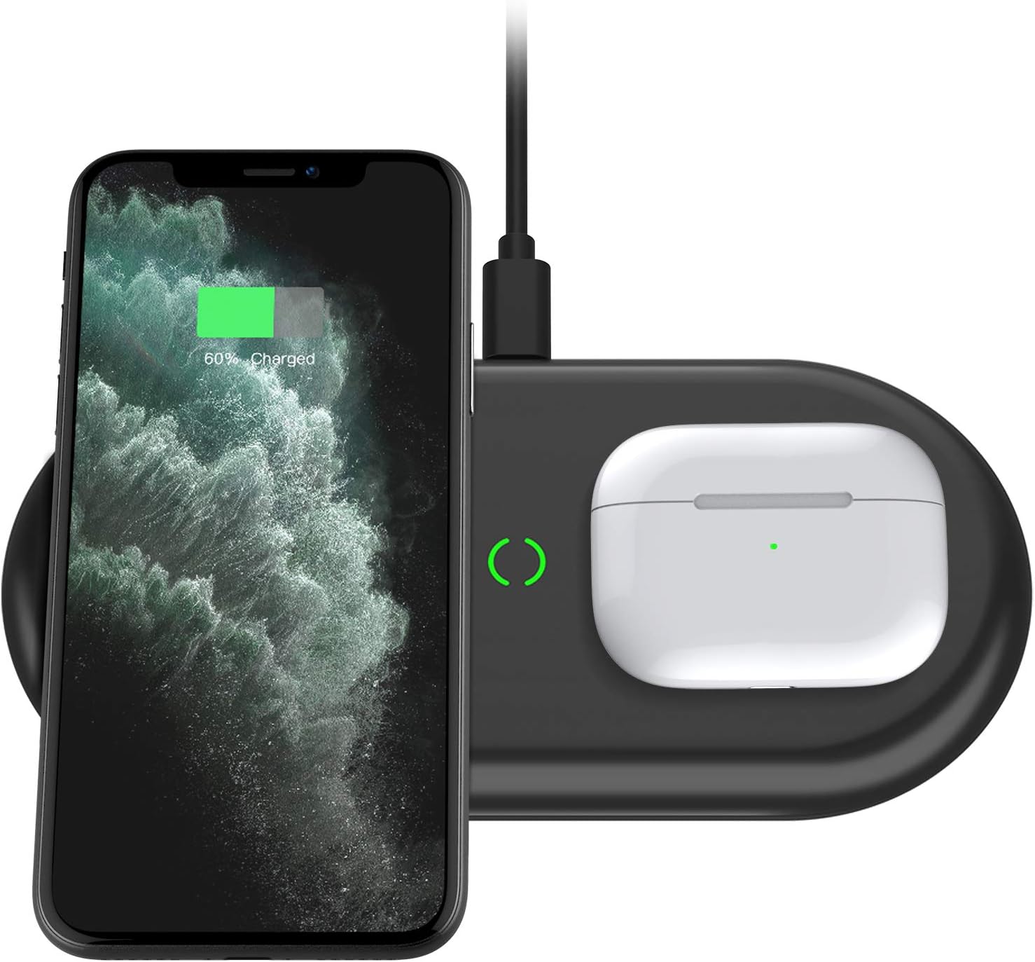 Yootech Dual Fast Wireless Charger, 2 Coils 20W Max 2 in 1 Wireless Charging Pad, Compatible with iPhone 12/12 Mini/12 Pro Max/SE 2020/11 Pro Max, Galaxy S20/Note 10/S10, AirPods Pro(No AC Adapter)