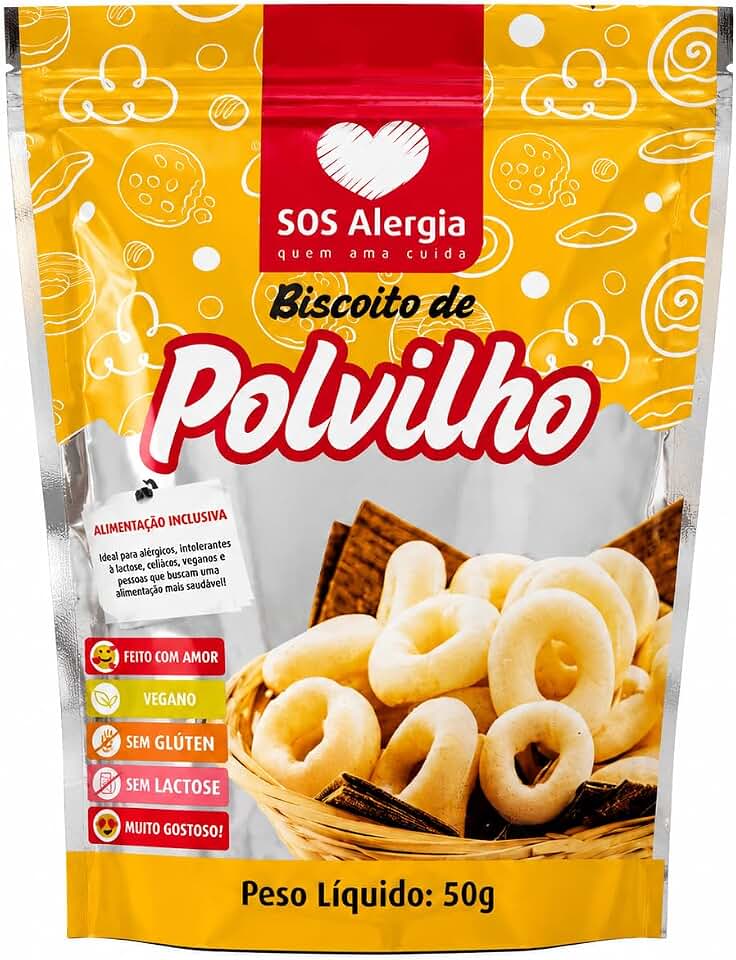 Biscoito de Polvilho SOS Alergia 50g Sem Leite, Sem Ovos, Sem Soja, Sem Glúten e Sem Lactose | Lanche Prático para Restrições Alimentares