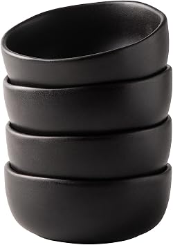AmorArc Stoneware Cereal Bowls for Kitchen, 28oz Large Ceramic Soup Bowls Set of 4 for Meal, Oven, Microwave&Dishwasher safe Kitchen Bowls with Wavy Rim, Matte Black