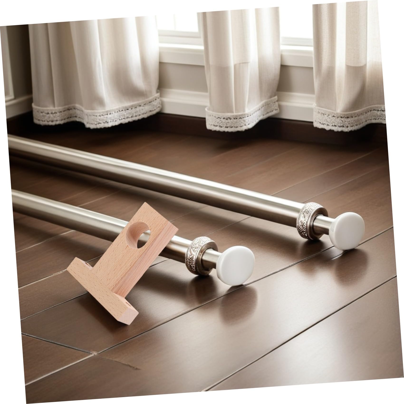 Happyyami Supporti per Bastoni per Tende in Legno 4 Pezzi, Facile da Installare e Resistente, Adatti per Soggiorno e Sala da Pranzo, Diametro Interno 2,5-3cm