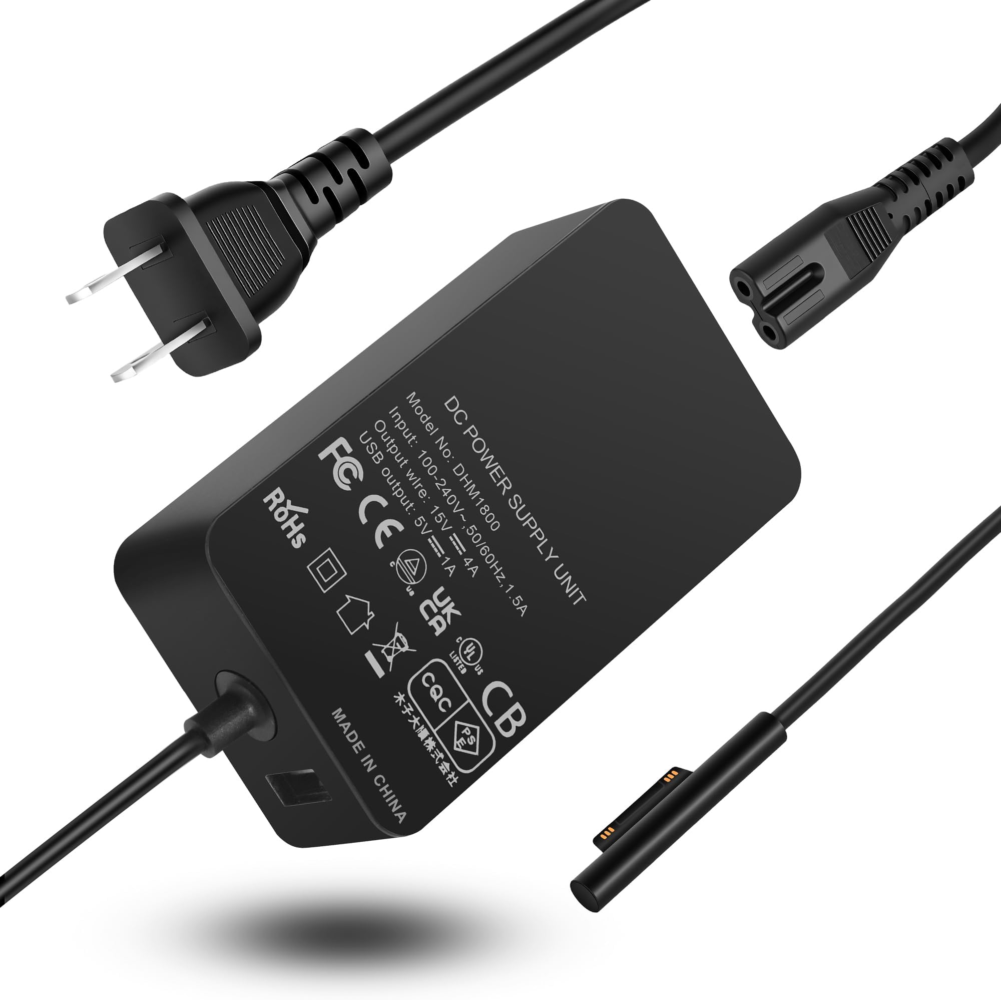 Surface Pro Charger, 65W 15V 4A Surface Laptop Charger Replace for Microsoft Pro X/10/9/8/7/6/5/4/3 Laptop1/2/3/4/5/6 Go1/2/3 Book1/2/3 Power Supply