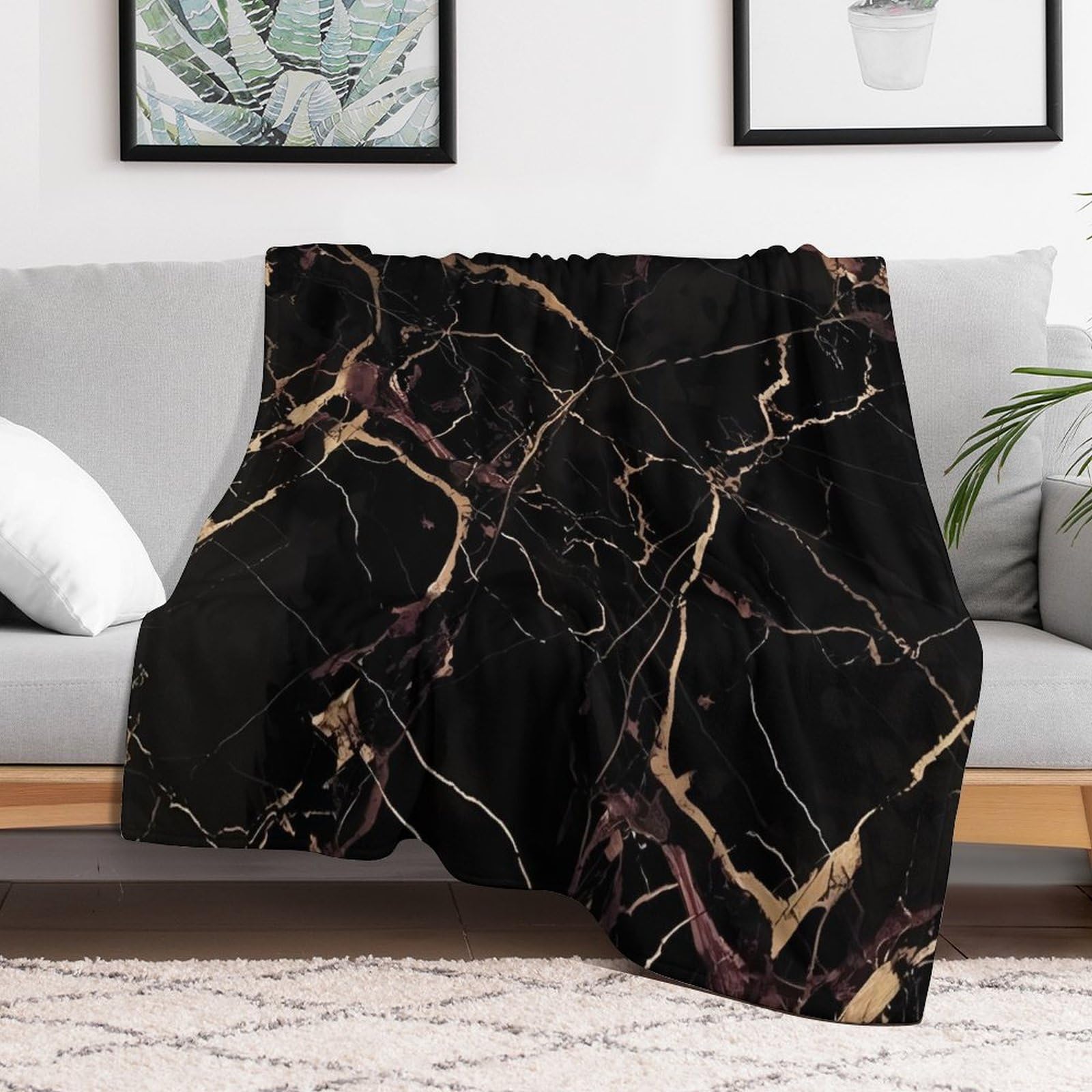Couverture en flanelle légère anti froid pour canapé effet marbre chic