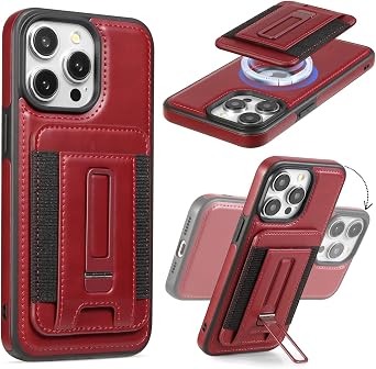 Detachable Card Holder for iPhone 16 Pro Max Case Leather with Stand, fits for MagSafe, Adjustable Kickstand Wallet,Magnetic Leather Case with Screen ProtectorBurgundy, IP16 Pro Max-6.9inch