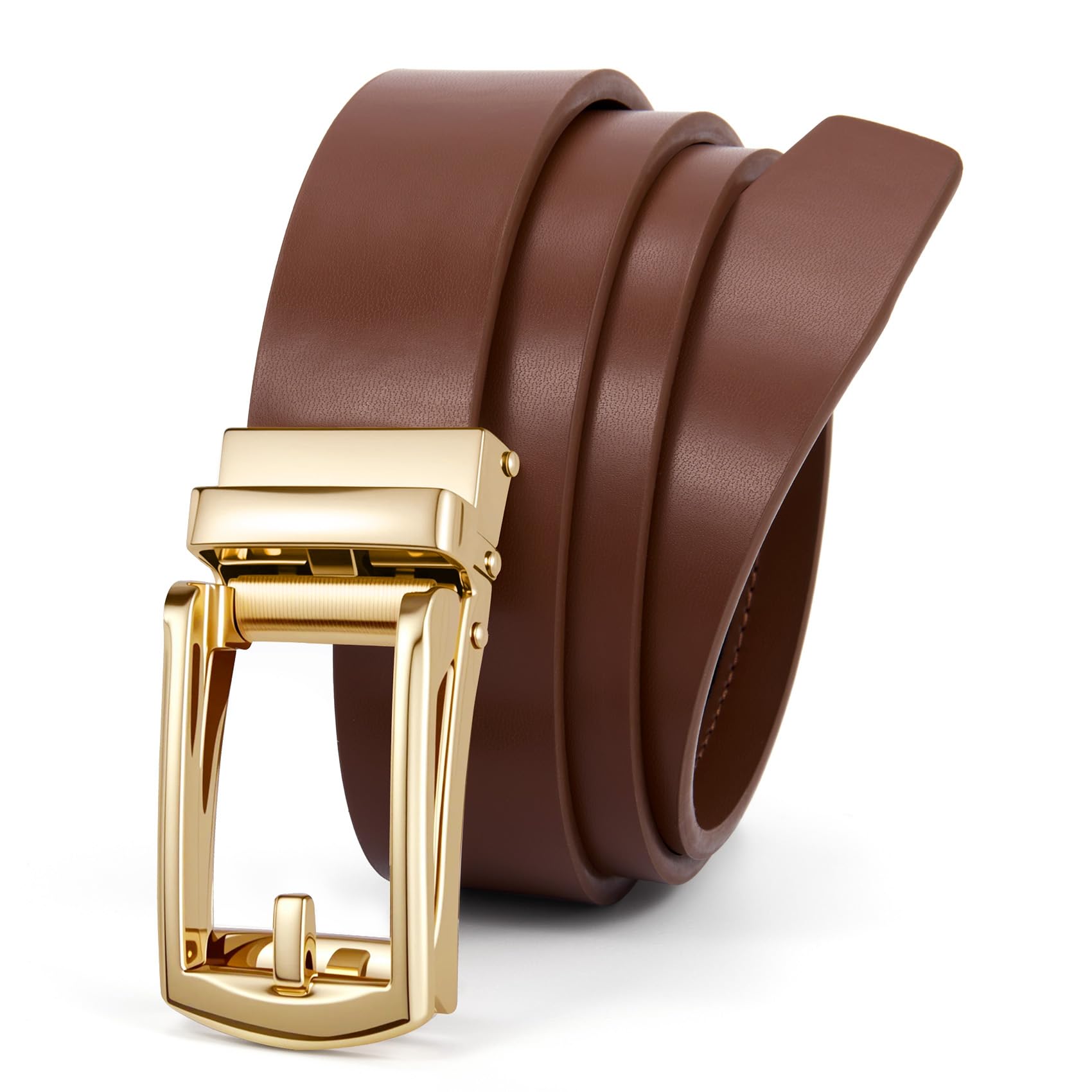 JasGood Automatik Ledergürtel Damen Ratschengürtel für Jeans Hosen Kleider Verstellbarer Ohne Löcher Damen Gürtel mit Goldfarbener Schnalle 30mm Breite