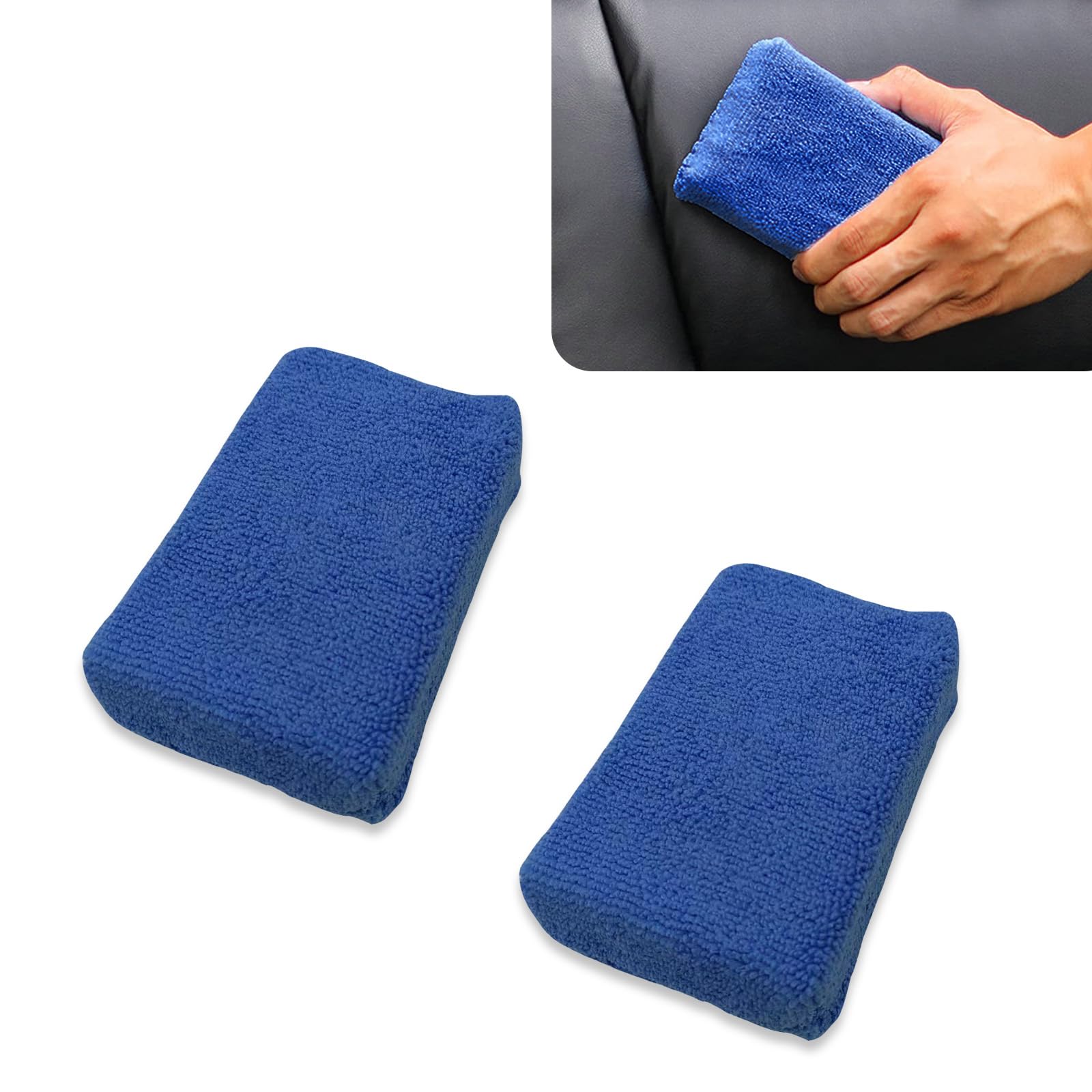 2 PCS Car Wash Wax Wipe, 4.72" x 3.14" x 1.57" Microfiber Terry Cloth Absorbent Cleaning Sponge Wipe, Multifunctional Car Polishing Wiping Accessory, Compatible with Most Car Models (Blue)