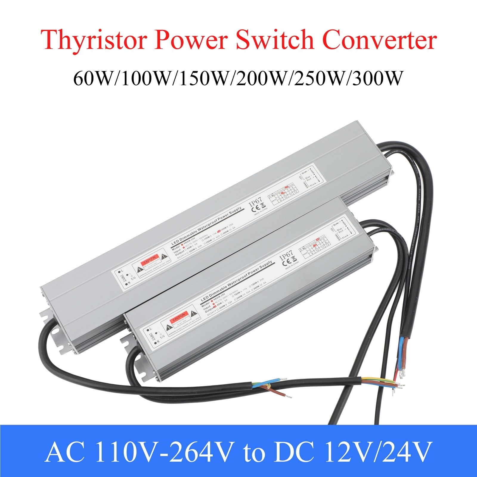 Sterownik LED AC110/170-264V, DC 12V/24V, 60W-300W, 0-10V, zasilacz z wodoodpornym ściemnianiem, aluminiowy transformator oświetleniowy. (AC170-264V to 200W, DC 24V)
