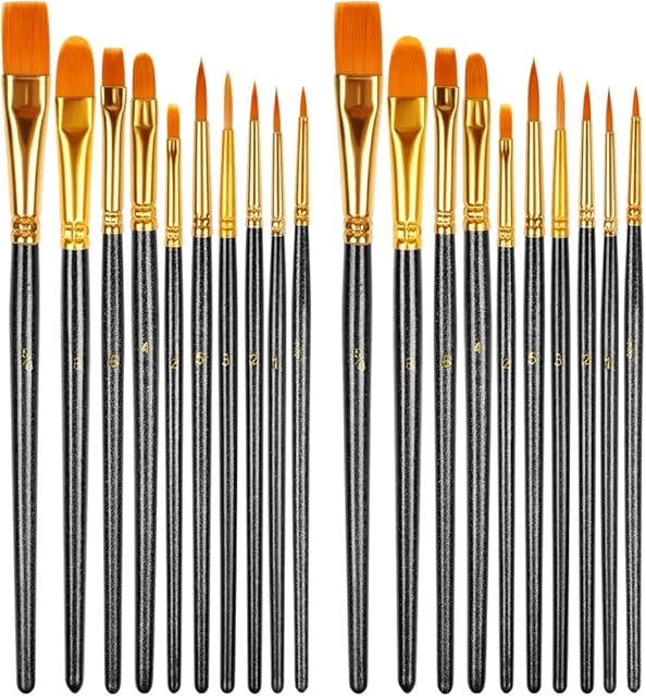 HTHL 20 Pcs Set Paint Brushes Nylon Hair Brush for Acrylic Painting Oil Painting Watercolor Painting Gouache Painting Face Painting (Black)