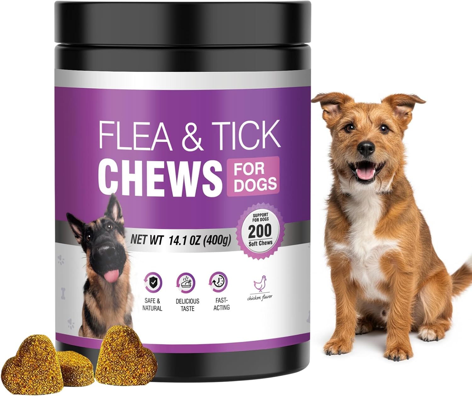 Dog Flea Tick Soft Chews 200 Chewable Bites Oral Supplement for Daily Comfort Supports Skin Wellness Suitable for Small Medium Large Dogs All Life Stages Chicken Flavor Easy to Chew and Use Daily