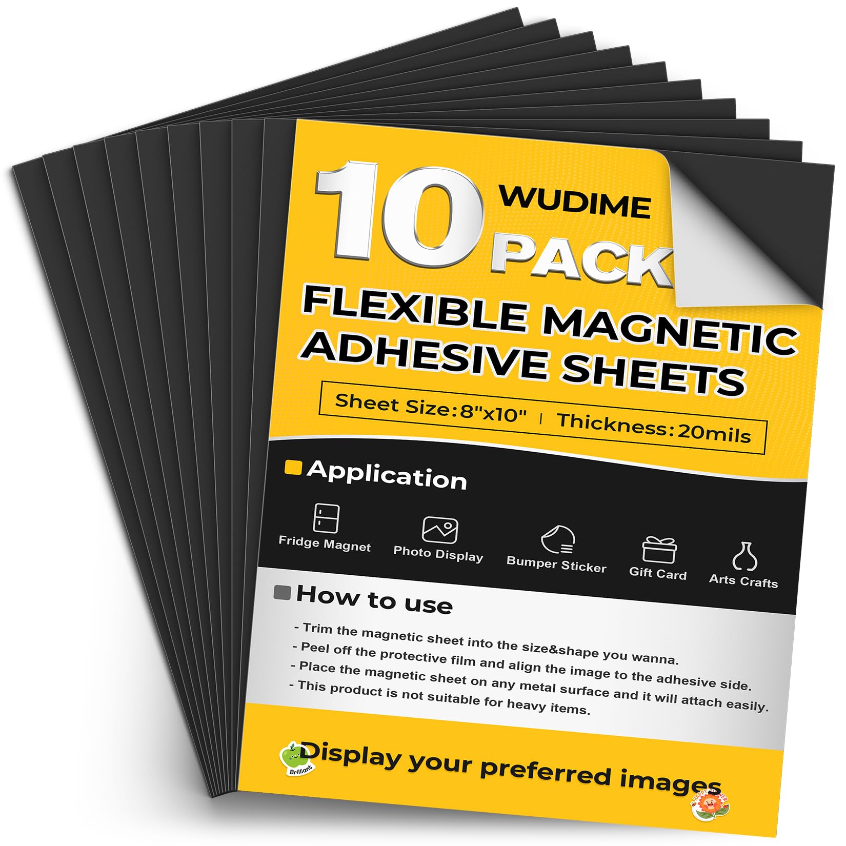 Magnetic Sheets with Adhesive Backing, 8" x 10", 10 Pack Cuttable Flexible Magnet Sheets, Fridge Magnets Whiteboards Organization, Easy Peel Sticky Magnets for Lightweight Craft DIY