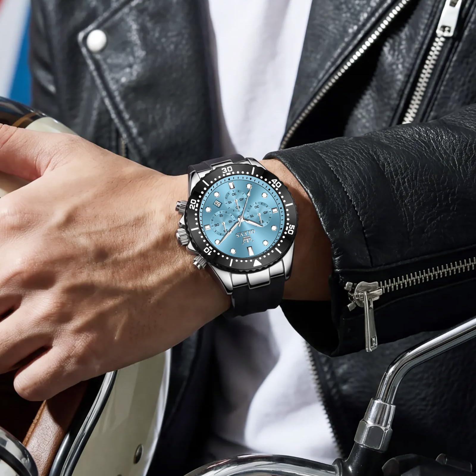 OLEVS Orologio da polso da uomo al quarzo con cinturino in silicone