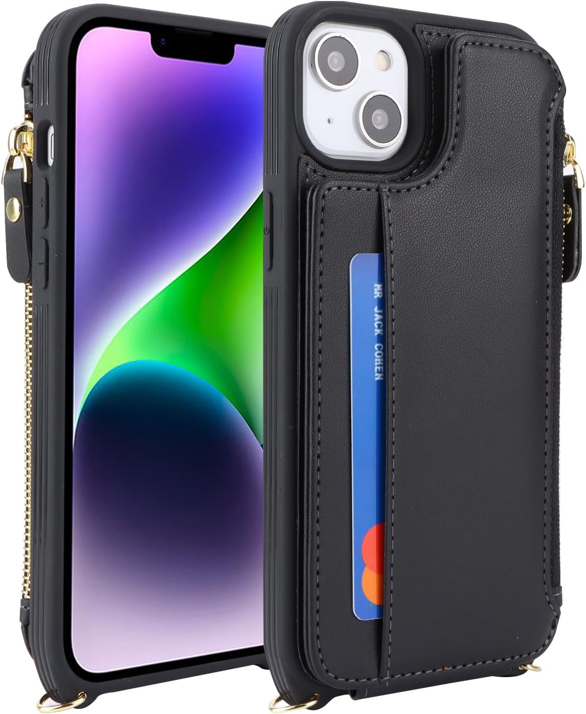 Cavor for iPhone 14 Plus Wallet Case with Card Holder for Women,for iPhone 14 Plus Case with Strap,Crossbody Lanyard and Wristlet Zipper Pocket Phone Cover-Black - Image 9