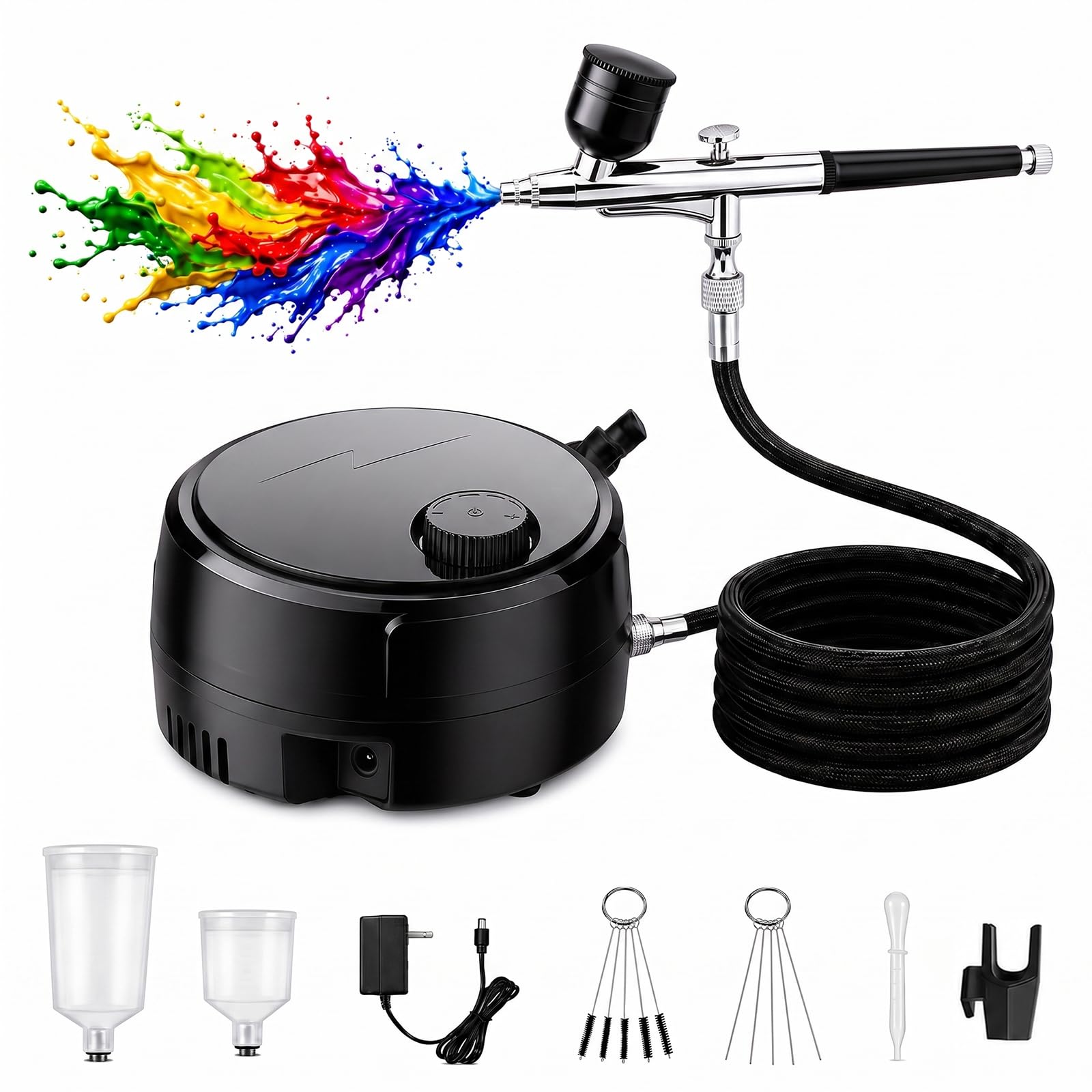Kit de aerógrafo con compresor de aire, aerógrafo de alta presión de 48 PSI que no se obstruye con vasos de pintura de 5/20/40 ml y juego de limpieza para decoración de pasteles, pintura de modelos