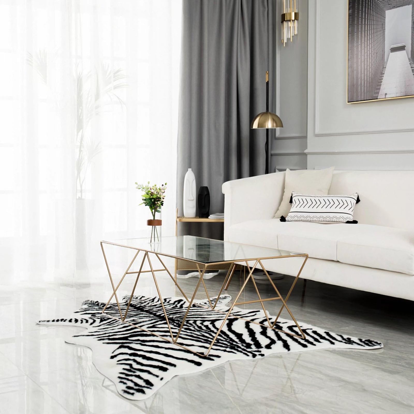 Grande tappeto zebrato in finta pelliccia, 1,5 m x 2 m, adatto per camera da letto, soggiorno, decorazione occidentale, finta pelliccia, tappeto in pelle di mucca, nero e bianco