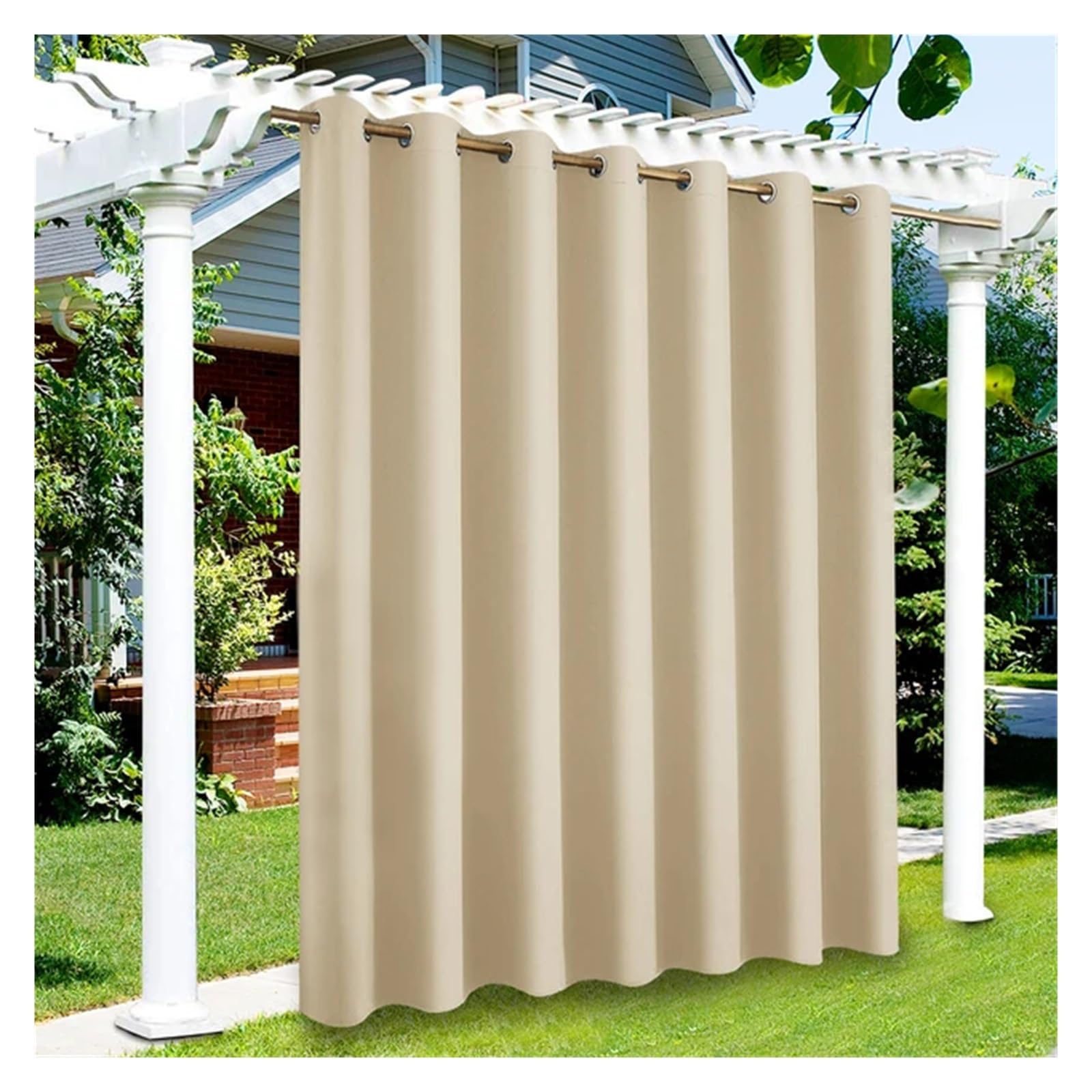 Zymjzbetic Pergola Curtain Outdoor Curtains Waterproof Garden Exterior Curtain Sunlight Blackout For Patio Porch Pergola Covered Terrace Gazebo(Beige,1PCS_W52XH84IN-132X213CM)
