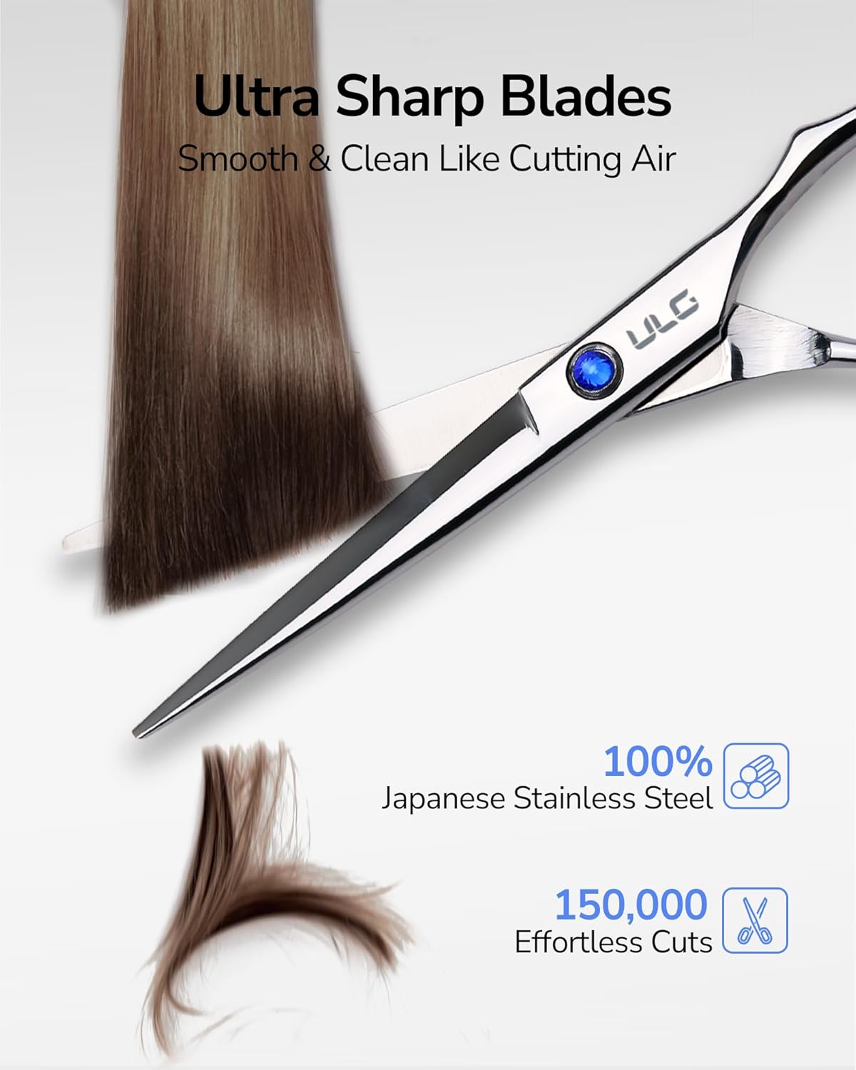 ULG Hair Cutting Scissors Thinning Shears Kit Professional Hairdressing Texturizing Salon Razor Edge Scissor Barber Kit Plus 6.5 inch Silver