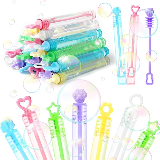 SULOLI 24 Piezas Mini Pompas de Jabón，Burbuja Varita de Burbujas para Cumpleaños Infantiles, Bodas, Halloween，Exteriores Juguetes para Niños (6 Colores