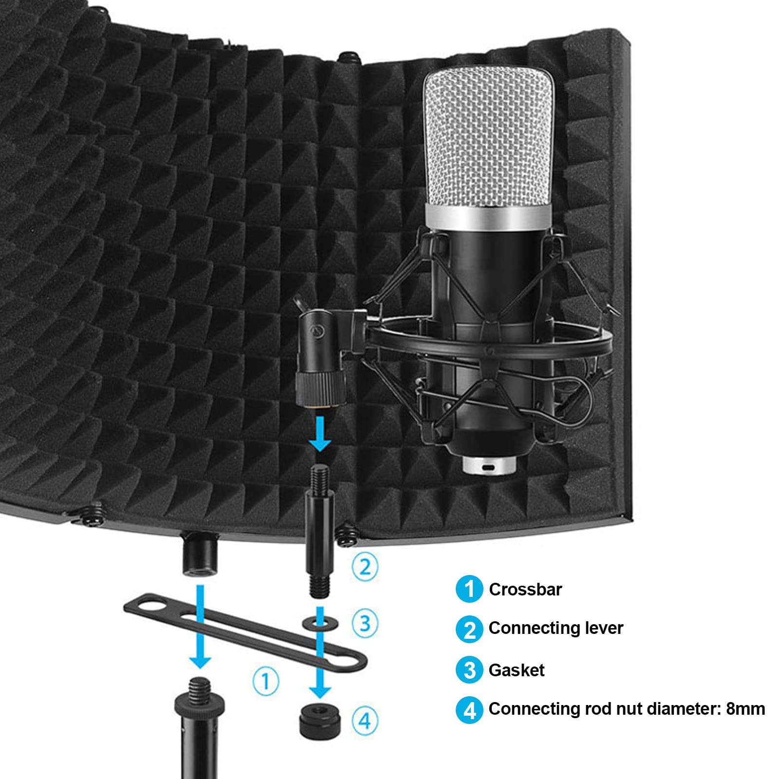 Panel de aislamiento de micrófono plegable de 5 capas, filtro de aislamiento acústico, filtro pop de espuma absorbente, reflector de espuma para dispositivos de grabación de condensador de micrófono.