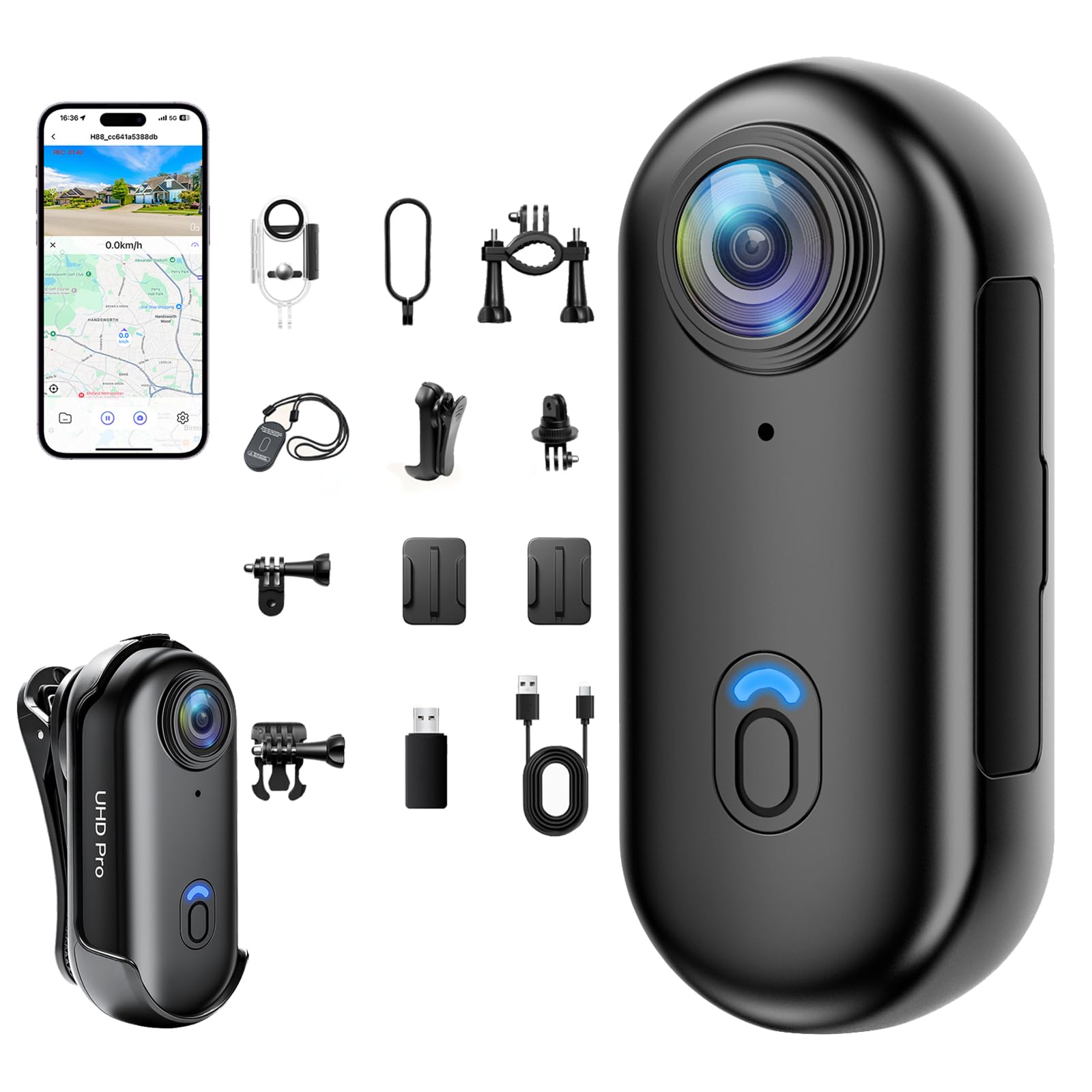 Mini Action Cam 4K, Portable Vlogging Camera WiFi, Fotocamera Subacquea Impermeabile 30M, POV Camera Body Cam 38g,150 Min Rotazione a 360° per Bici/Moto, Subacquea, Sci Ideale Sport Estremi
