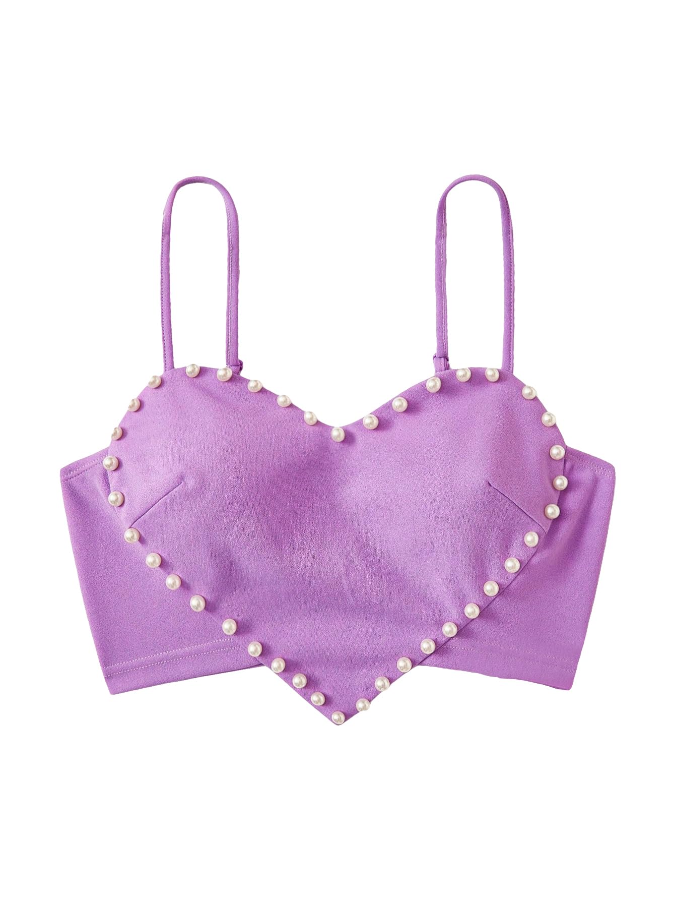 WDIRARA Women's Cami Heart Pearl Crop Top Sparkly Outfits